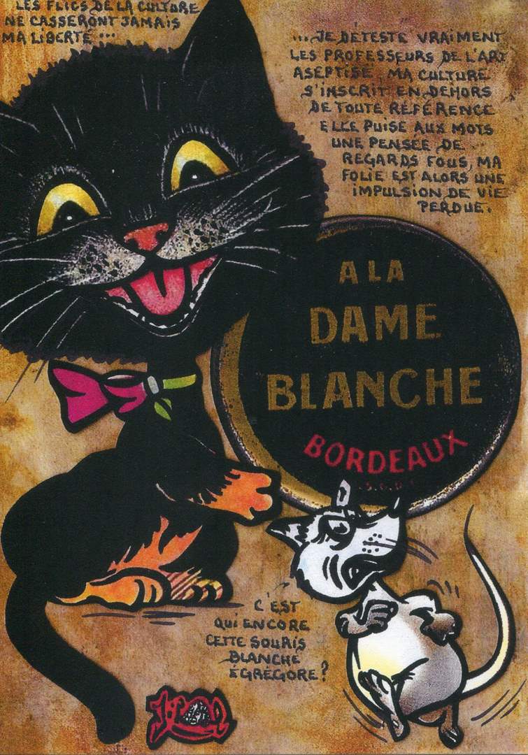 Exemple 109 de carte postale signée Jacques Lardie dit Jihel utilisant le timbre-monnaie A la Dame Blanche comme illustration