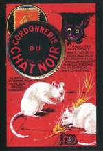 Exemple 112 de carte postale signée Jacques Lardie dit Jihel ou JL utilisant le timbre-monnaie Cordonnerie du Chat Noir comme illustration