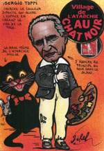 Exemple 1147 de carte postale sign�e Jacques Lardie dit Jihel ou JL utilisant le timbre-monnaie Cordonnerie du Chat Noir comme illustration