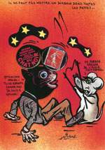 Exemple 1166 de carte postale sign�e Jacques Lardie dit Jihel ou JL utilisant le timbre-monnaie Cordonnerie du Chat Noir comme illustration