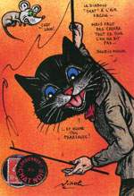 Exemple 1167 de carte postale sign�e Jacques Lardie dit Jihel ou JL utilisant le timbre-monnaie Cordonnerie du Chat Noir comme illustration