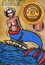 Exemple 1201 de carte postale sign�e Jacques Lardie dit Jihel ou JL utilisant le timbre-monnaie A la Riviera - Nouveaut�s - Nice comme illustration