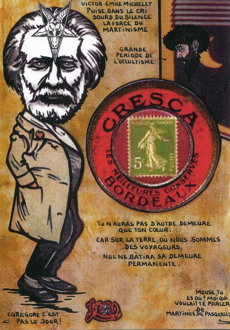 Exemple 1214 de carte postale sign�e Jacques Lardie dit Jihel utilisant le timbre-monnaie Cresca comme illustration
