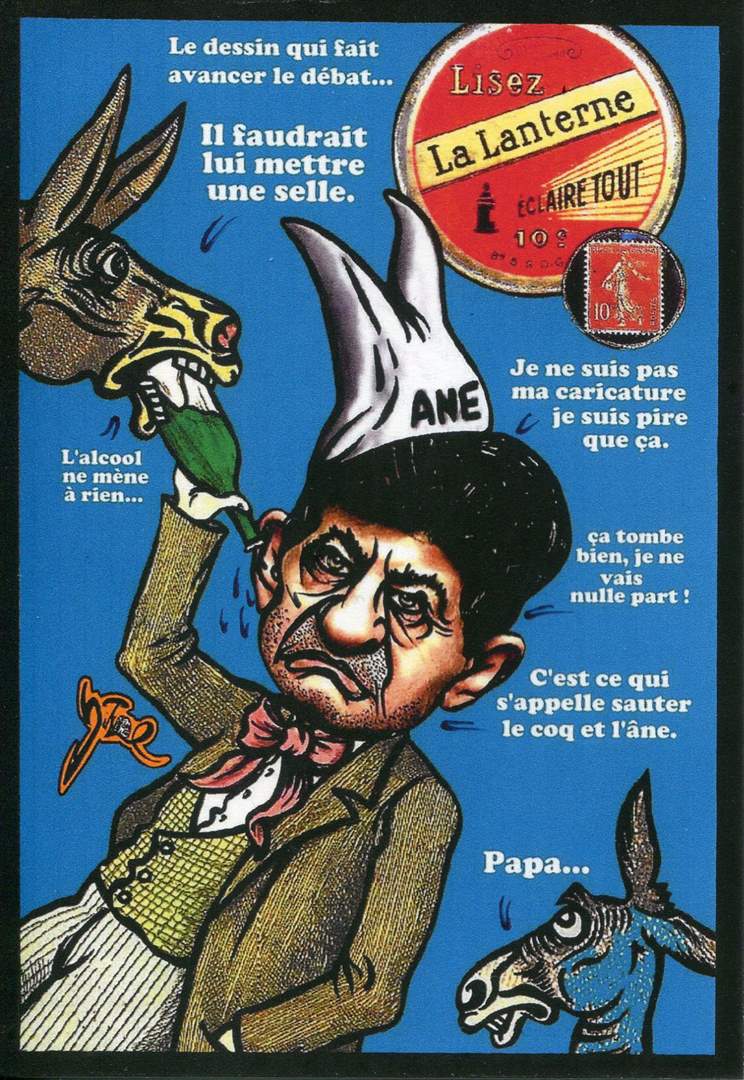 Exemple 1235 de carte postale signée Jacques Lardie dit Jihel utilisant le timbre-monnaie Lisez - La Lanterne - éclaire tout - comme illustration