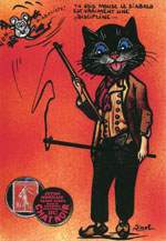 Exemple 1236 de carte postale sign�e Jacques Lardie dit Jihel ou JL utilisant le timbre-monnaie Cordonnerie du Chat Noir comme illustration