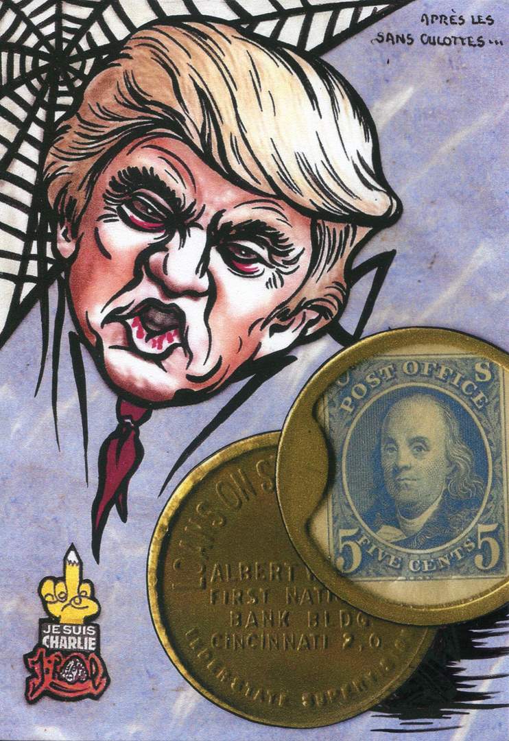 Exemple 1268 de carte postale sign�e Jacques Lardie dit Jihel utilisant le timbre-monnaie Albert W.Ault comme illustration