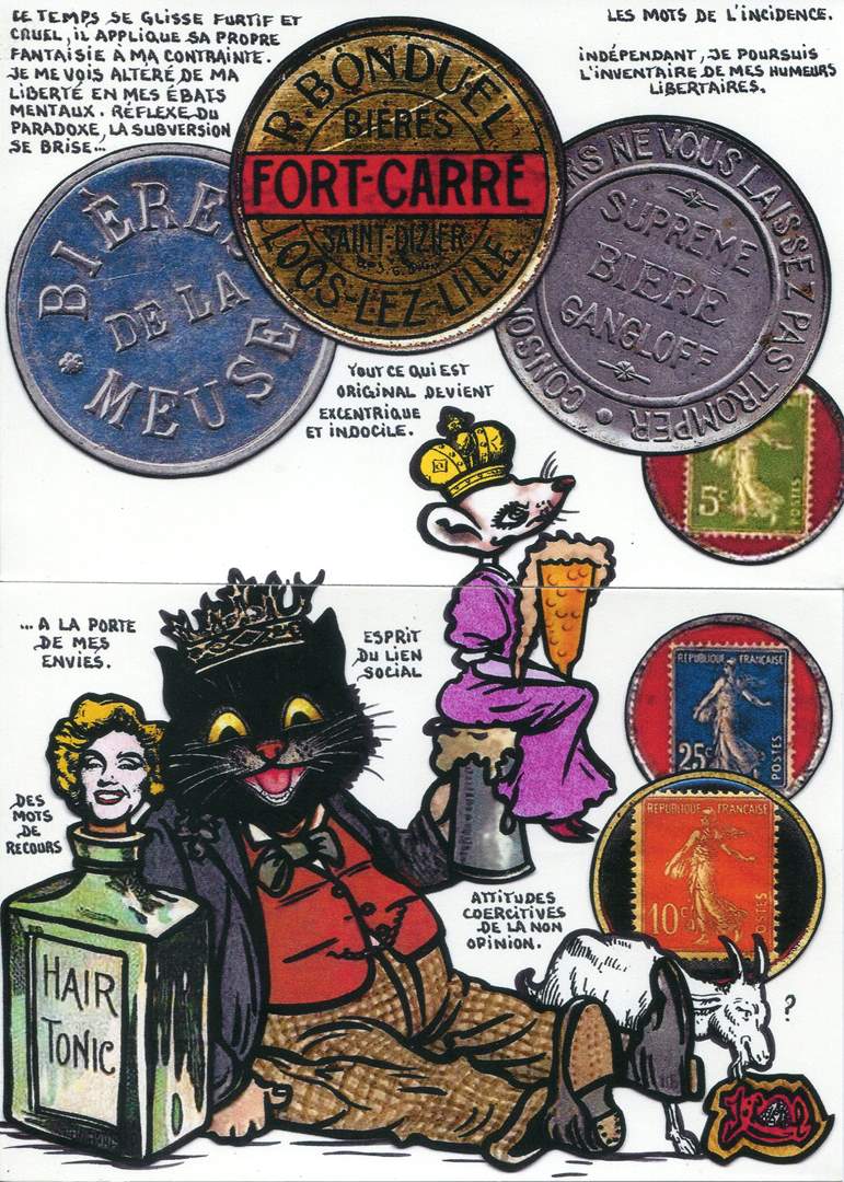 Exemple 129 de carte postale signée Jacques Lardie dit Jihel utilisant le timbre-monnaie Suprême Bière Gangloff - Consommateurs ne vous laissez pas tromper comme illustration