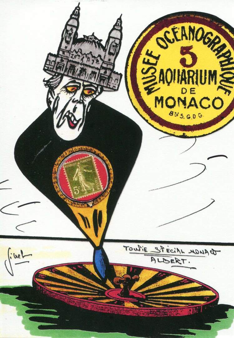 Exemple 1312 de carte postale signée Jacques Lardie dit Jihel utilisant le timbre-monnaie Monaco - Musée Océanographique - Aquarium de Monaco - comme illustration