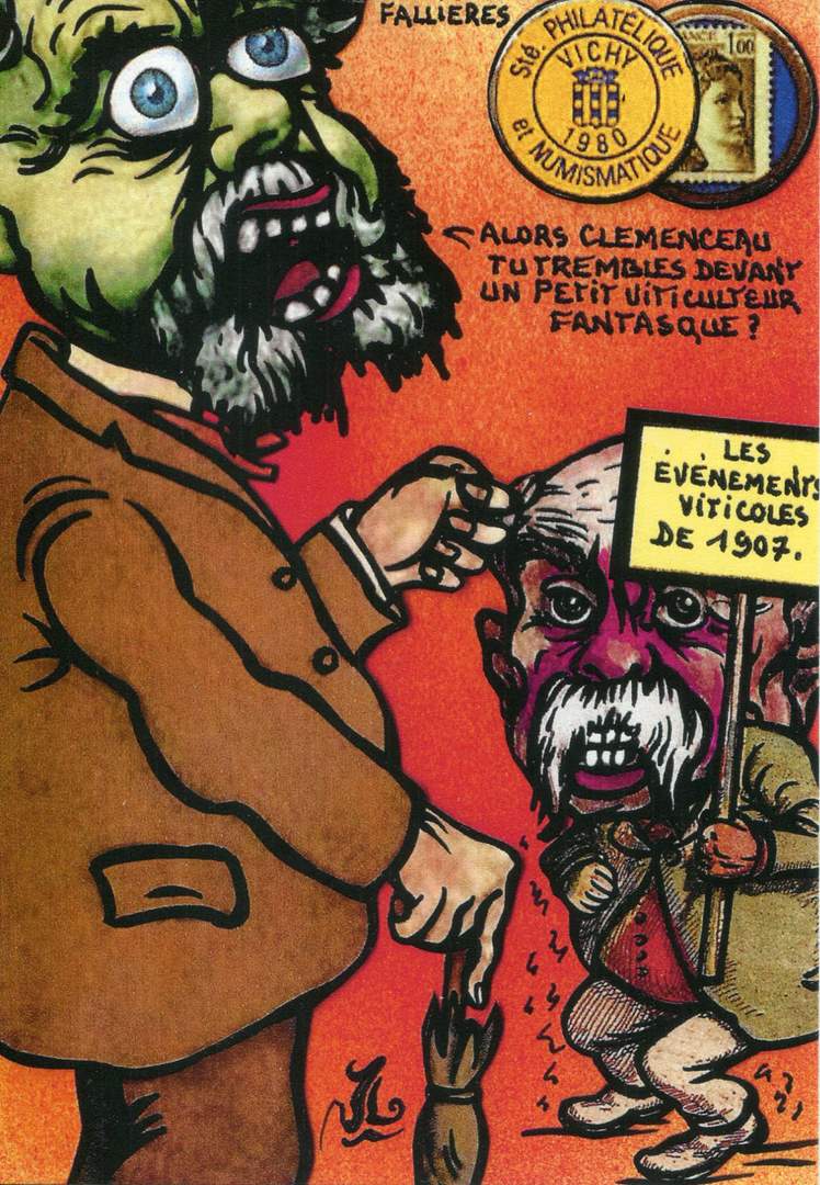 Exemple 1398 de carte postale sign�e Jacques Lardie dit Jihel ou JL utilisant le timbre-monnaie Soci�t� Philat�lique et Numismatique - Vichy 1980 comme illustration