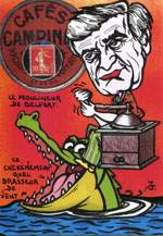 Exemple 1461 de carte postale sign�e Jacques Lardie dit Jihel utilisant le timbre-monnaie Caf�s Campinas comme illustration