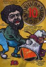 Exemple 147 de carte postale signée Jacques Lardie dit Jihel utilisant le timbre-monnaie Exposition d'Alger 1921 comme illustration