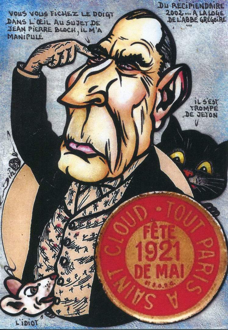 Exemple 183 de carte postale signée Jacques Lardie dit Jihel ou JL utilisant le timbre-monnaie Tout Paris à Saint Cloud. Fête de Mai 1921 comme illustration