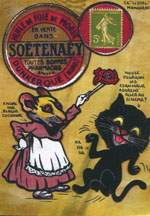 Exemple 212 de carte postale sign�e Jacques Lardie dit Jihel ou JL utilisant le timbre-monnaie So�tena�y - Huile de foie de morue - comme illustration