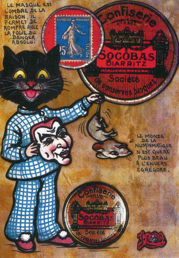 Exemple 233 de carte postale sign�e Jacques Lardie dit Jihel utilisant le timbre-monnaie Confiserie Socobas comme illustration