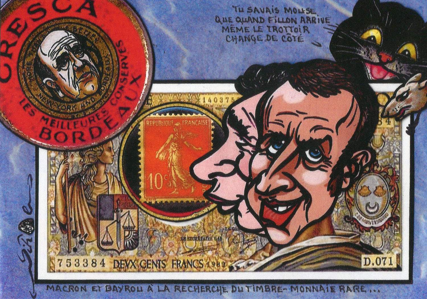 Exemple 247 de carte postale signée Jacques Lardie dit Jihel utilisant le timbre-monnaie Cresca comme illustration