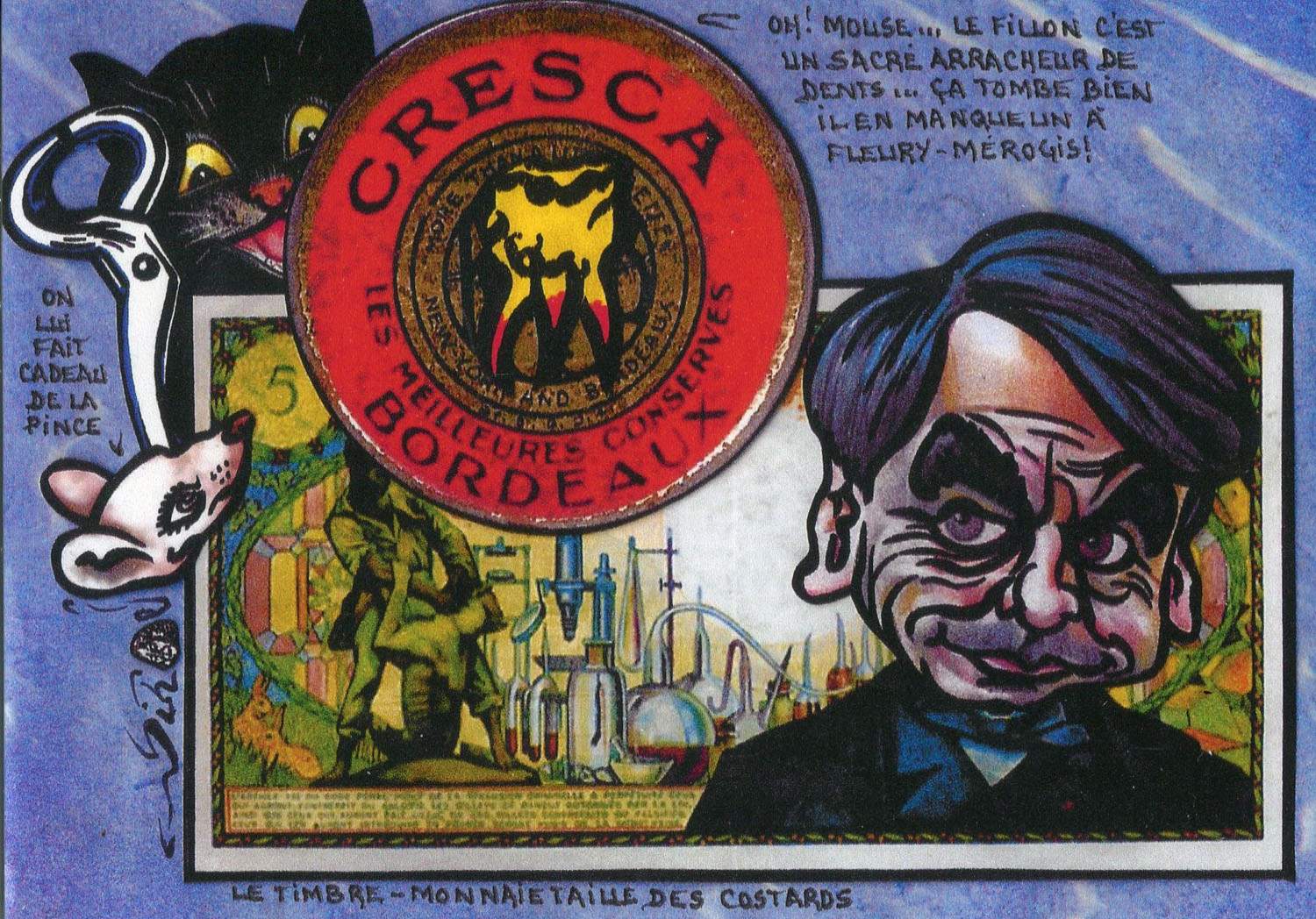 Exemple 253 de carte postale signée Jacques Lardie dit Jihel utilisant le timbre-monnaie Cresca comme illustration
