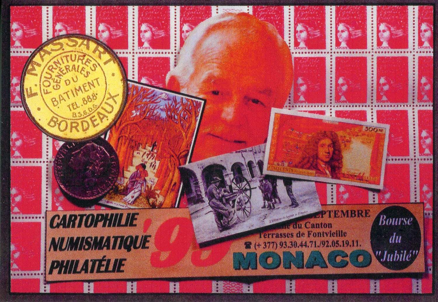 Exemple 261 de carte postale signée Jacques Lardie dit Jihel utilisant le timbre-monnaie F. Massart - fournitures générale du bâtiment comme illustration