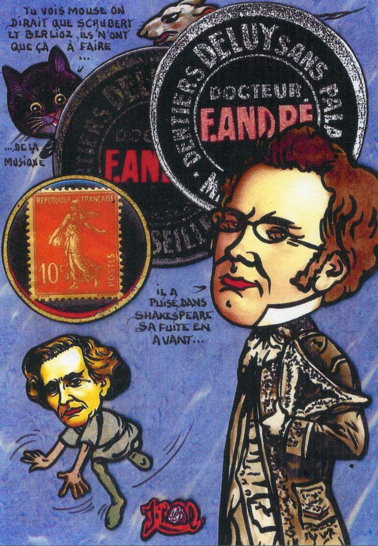 Exemple 289 de carte postale signée Jacques Lardie dit Jihel utilisant le timbre-monnaie Dentiers Deluy comme illustration