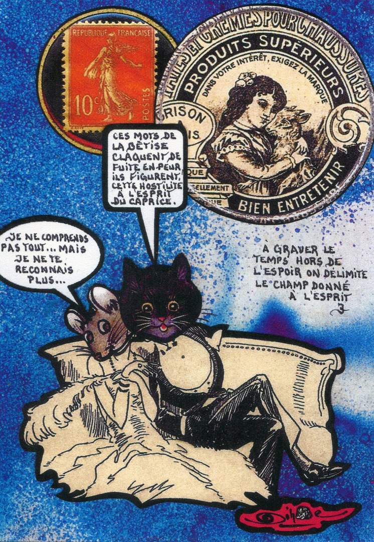 Exemple 292 de carte postale signée Jacques Lardie dit Jihel utilisant le timbre-monnaie Grison Crème comme illustration
