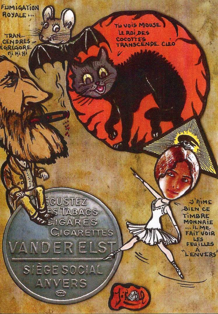 Exemple 32 de carte postale sign�e Jacques Lardie dit Jihel ou JL utilisant le timbre-monnaie Van Der Elst � Anvers comme illustration