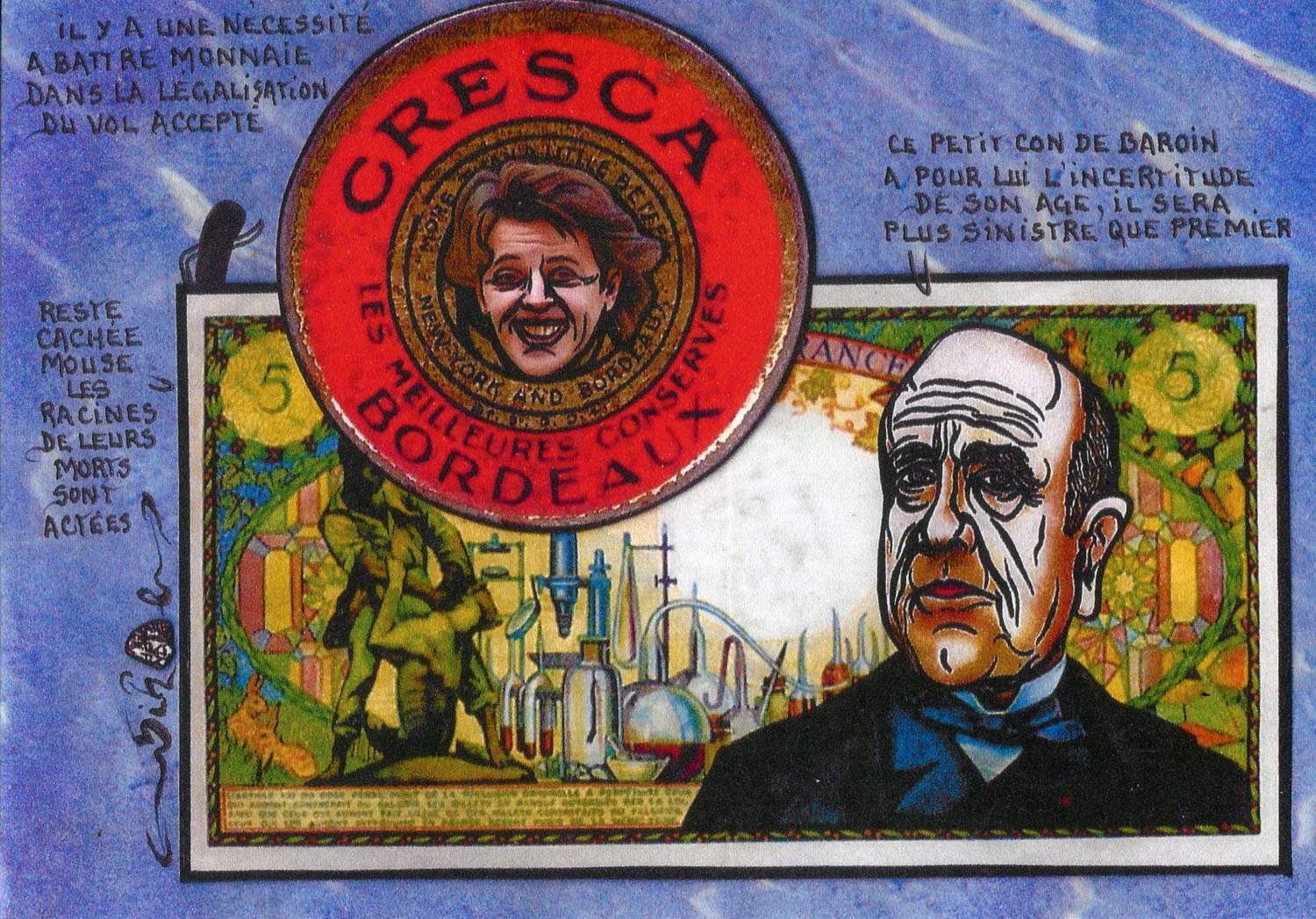Exemple 337 de carte postale signée Jacques Lardie dit Jihel utilisant le timbre-monnaie Cresca comme illustration
