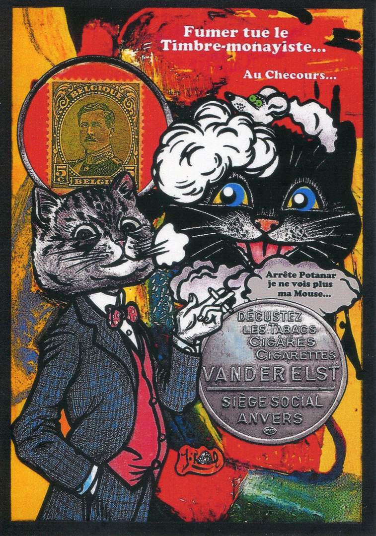 Exemple 340 de carte postale sign�e Jacques Lardie dit Jihel ou JL utilisant le timbre-monnaie Van Der Elst � Anvers comme illustration