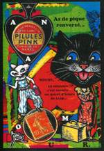 Exemple 369 de carte postale signée Jacques Lardie dit Jihel ou JL utilisant le timbre-monnaie Pilules Pink comme illustration