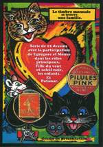 Exemple 380 de carte postale signée Jacques Lardie dit Jihel ou JL utilisant le timbre-monnaie Pilules Pink comme illustration