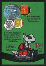 Exemple 409 de carte postale sign�e Jacques Lardie dit Jihel ou JL utilisant le timbre-monnaie Singer comme illustration