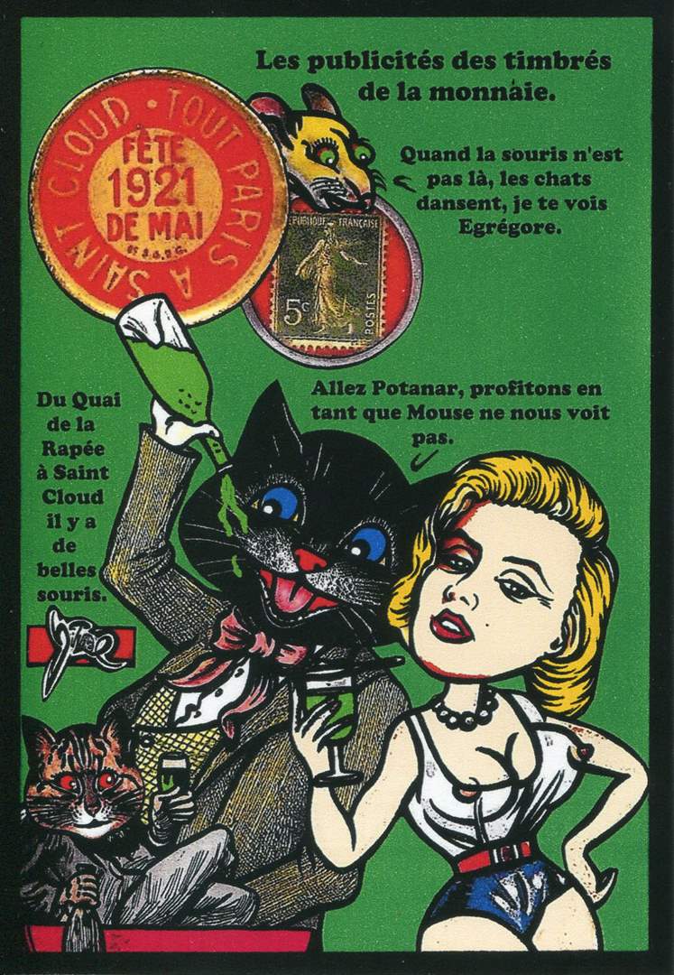 Exemple 424 de carte postale sign�e Jacques Lardie dit Jihel ou JL utilisant le timbre-monnaie Tout Paris � Saint Cloud. F�te de Mai 1921 comme illustration