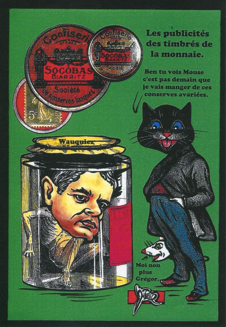 Exemple 429 de carte postale sign�e Jacques Lardie dit Jihel utilisant le timbre-monnaie Confiserie Socobas comme illustration