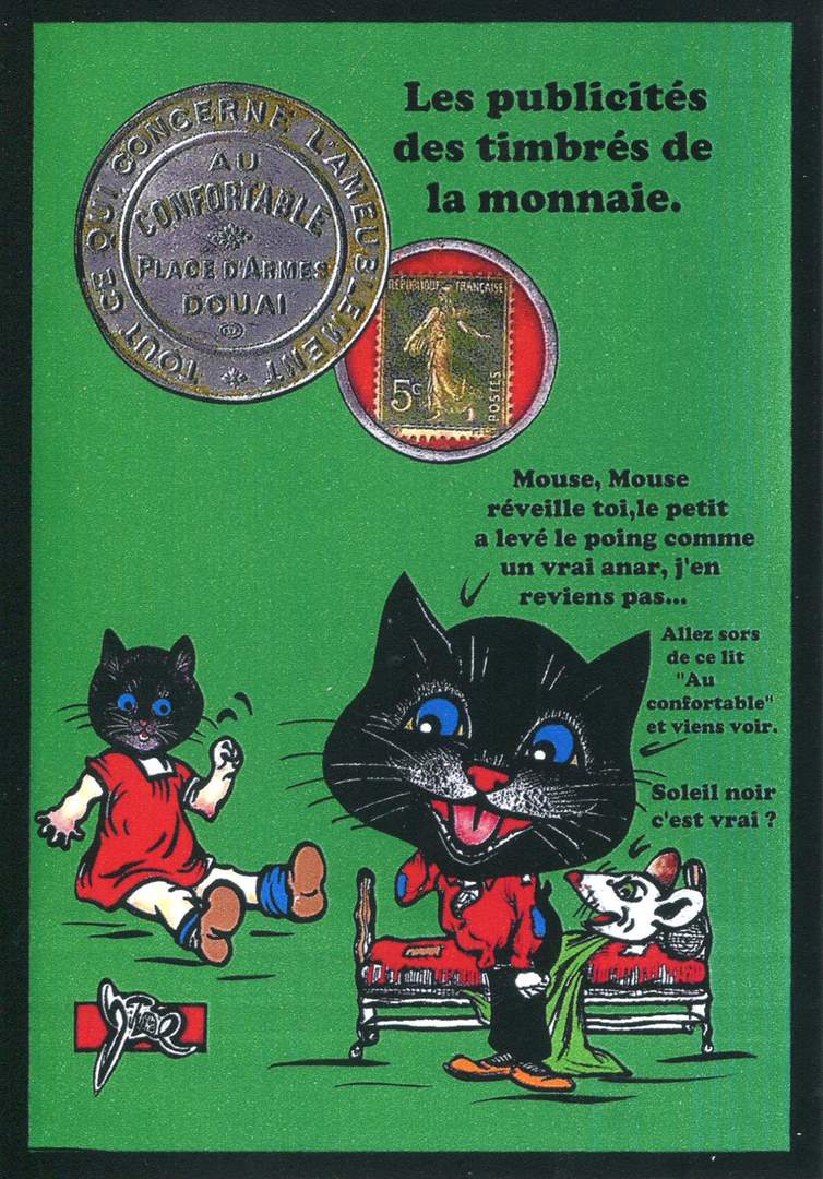 Exemple 430 de carte postale sign�e Jacques Lardie dit Jihel ou JL utilisant le timbre-monnaie Au Confortable comme illustration
