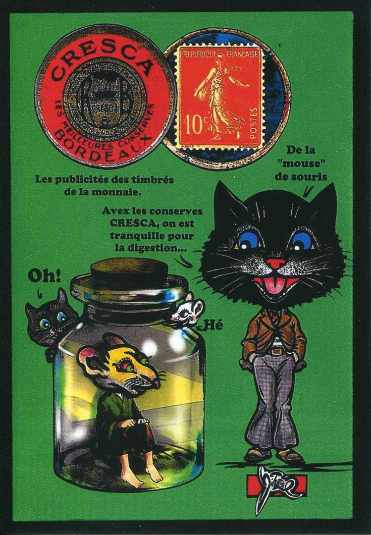 Exemple 433 de carte postale sign�e Jacques Lardie dit Jihel utilisant le timbre-monnaie Cresca comme illustration