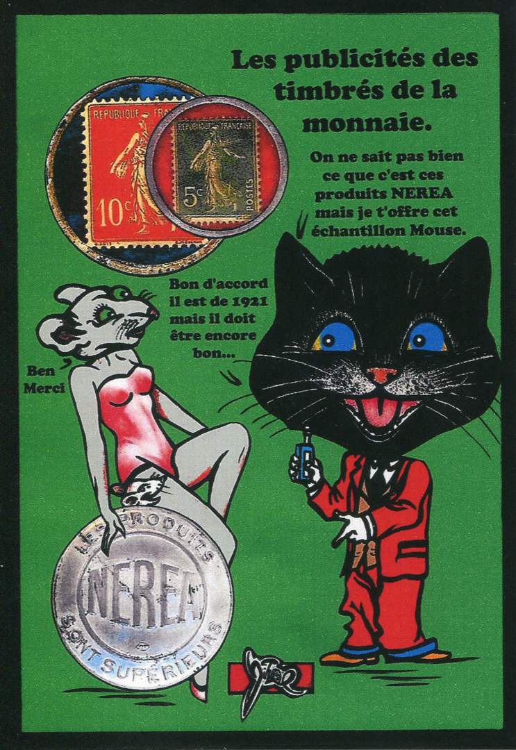 Exemple 439 de carte postale signée Jacques Lardie dit Jihel utilisant le timbre-monnaie Nerea comme illustration