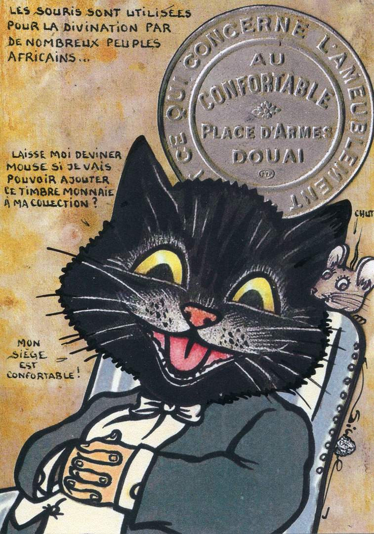 Exemple 45 de carte postale sign�e Jacques Lardie dit Jihel ou JL utilisant le timbre-monnaie Au Confortable comme illustration