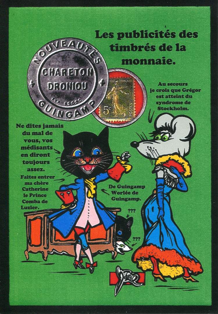 Exemple 24 de carte postale signée Jacques Lardie dit Jihel utilisant le timbre-monnaie Chareton Droniou comme illustration