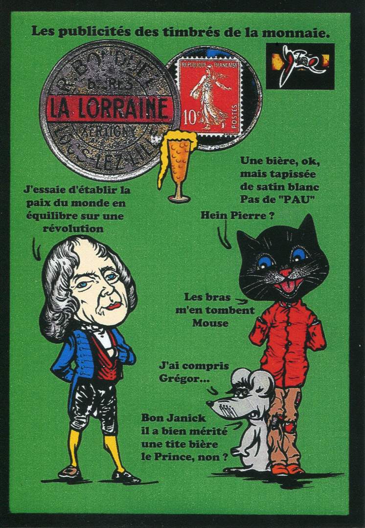 Exemple 471 de carte postale signée Jacques Lardie dit Jihel utilisant le timbre-monnaie R.Bonduel - la Lorraine - Bières - la Lorraine - Xertigny - Loos-lez-Lille comme illustration