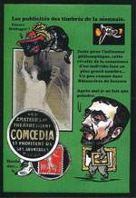 Exemple 501 de carte postale signée Jacques Lardie dit Jihel ou JL utilisant le timbre-monnaie Comoedia comme illustration