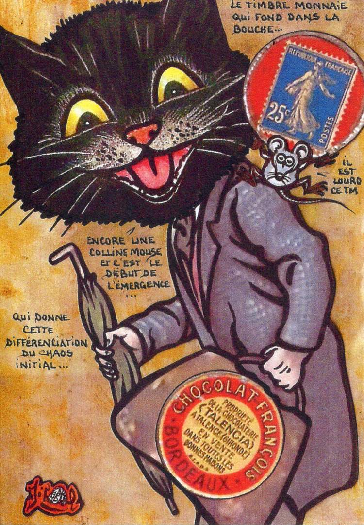 Exemple 55 de carte postale sign�e Jacques Lardie dit Jihel utilisant le timbre-monnaie Chocolat Fran�ois comme illustration