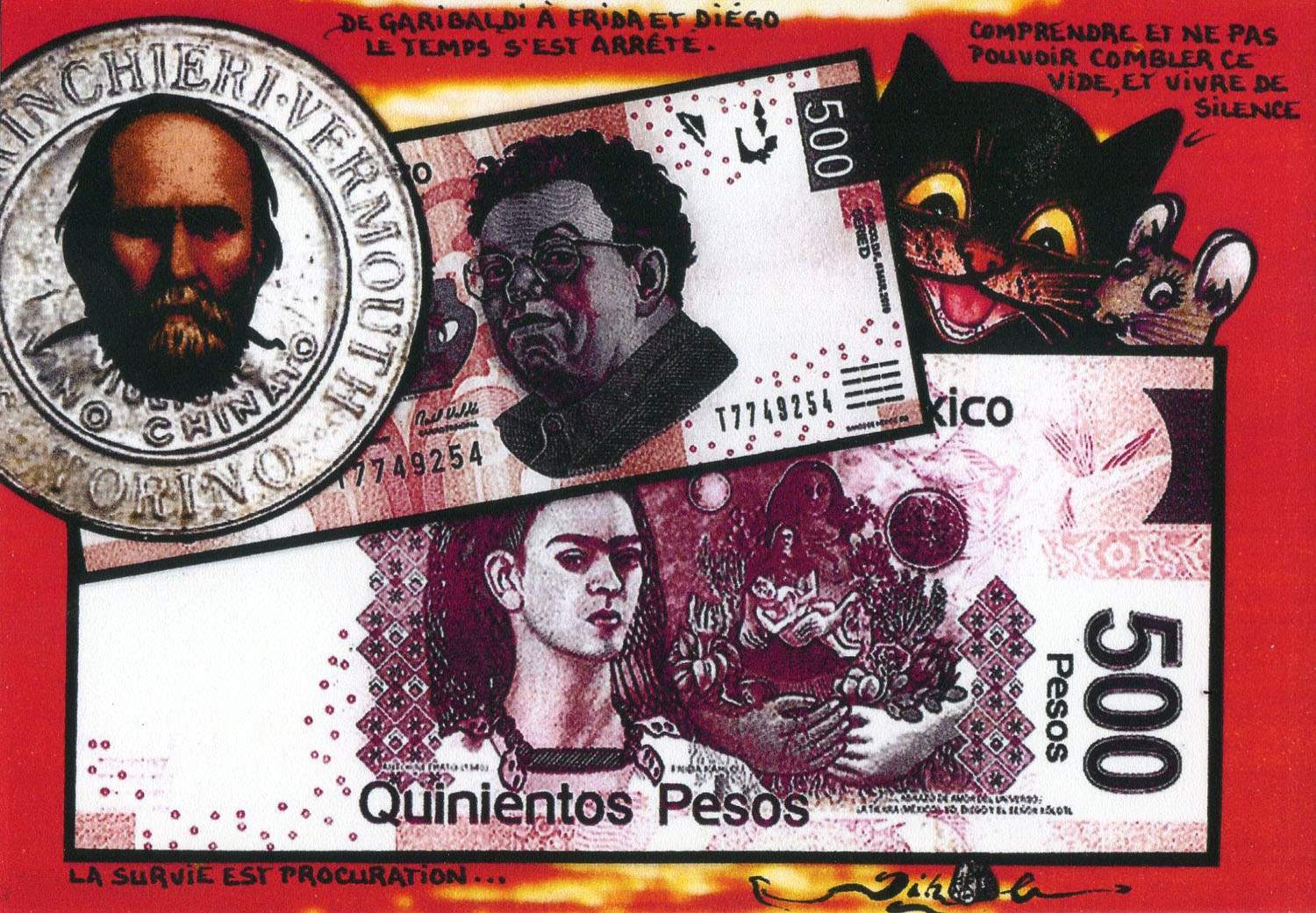 Exemple 565 de carte postale signée Jacques Lardie dit Jihel ou JL utilisant le timbre-monnaie Trinchieri Vermouth - Torino comme illustration