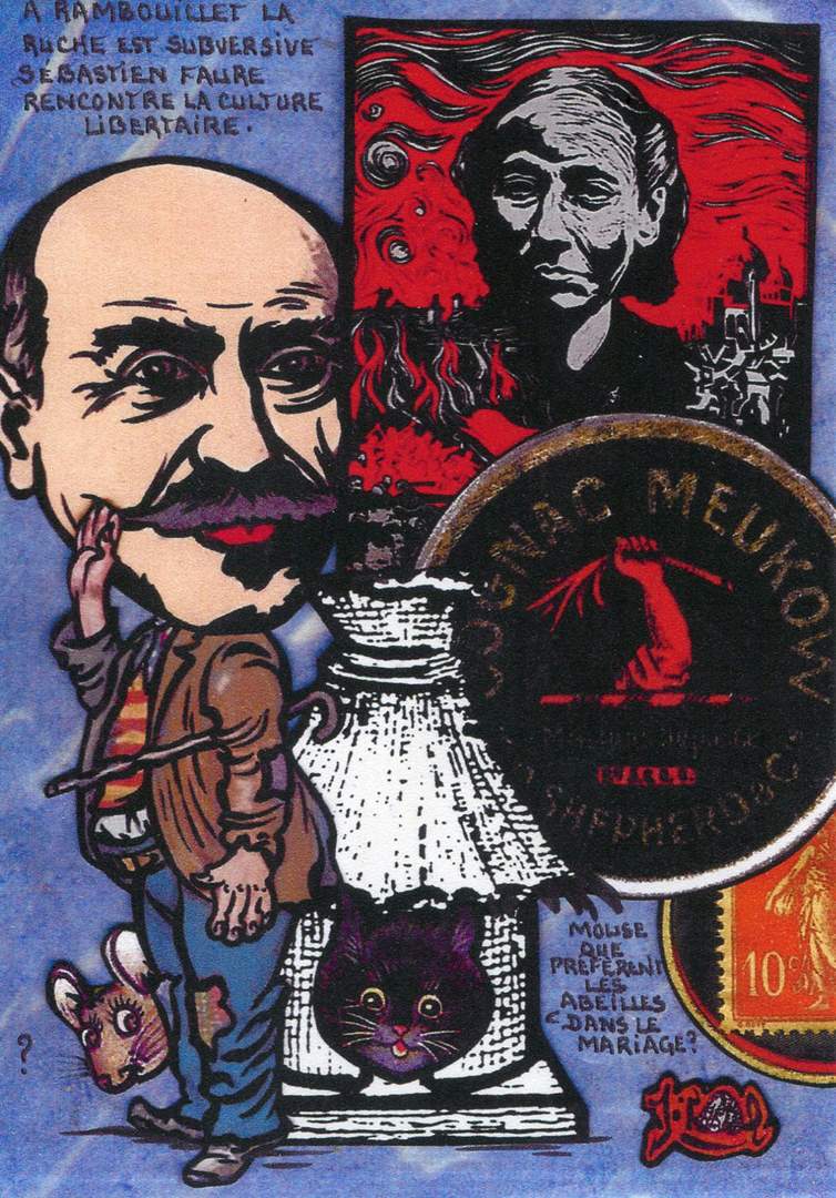 Exemple 574 de carte postale signe Jacques Lardie dit Jihel utilisant le timbre-monnaie Cognac Meukow comme illustration