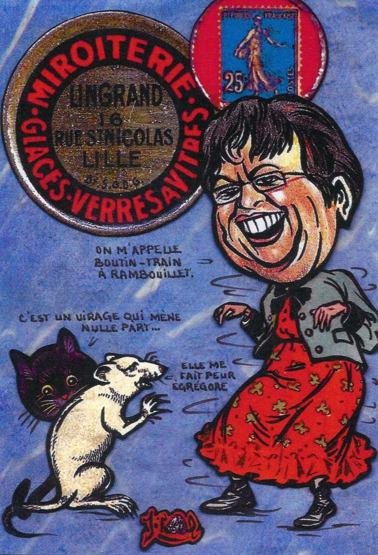 Exemple 579 de carte postale sign�e Jacques Lardie dit Jihel utilisant le timbre-monnaie Lingrand - Miroiterie - comme illustration