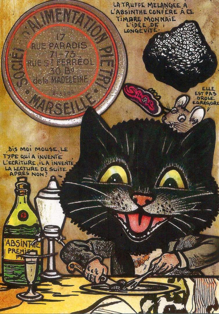 Exemple 61 de carte postale signée Jacques Lardie dit Jihel ou JL utilisant le timbre-monnaie Société d'Alimentation Pietri - Marseille comme illustration