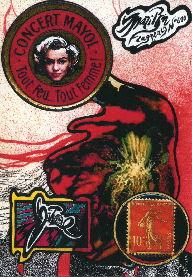 Exemple 677 de carte postale signée Jacques Lardie dit Jihel utilisant le timbre-monnaie Concert Mayol comme illustration