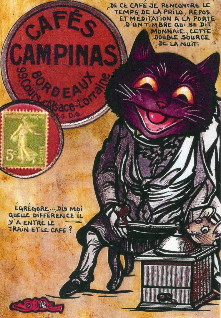 Exemple 68 de carte postale sign�e Jacques Lardie dit Jihel utilisant le timbre-monnaie Caf�s Campinas comme illustration