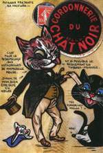 Exemple 772 de carte postale sign�e Jacques Lardie dit Jihel ou JL utilisant le timbre-monnaie Cordonnerie du Chat Noir comme illustration