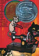 Exemple 80 de carte postale sign�e Jacques Lardie dit Jihel ou JL utilisant le timbre-monnaie Singer comme illustration