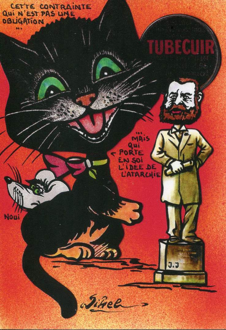 Exemple 808 de carte postale sign�e Jacques Lardie dit Jihel ou JL utilisant le timbre-monnaie Tubecuir - 8, rue Drouot - Paris - comme illustration