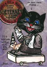 Exemple 834 de carte postale sign�e Jacques Lardie dit Jihel ou JL utilisant le timbre-monnaie So�tena�y - Huile de foie de morue - comme illustration