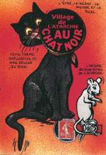 Exemple 858 de carte postale signée Jacques Lardie dit Jihel ou JL utilisant le timbre-monnaie Cordonnerie du Chat Noir comme illustration